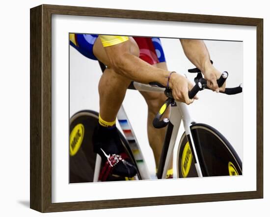 Detail of Cyclist Racing on the Velodrome Track, Athens, Greece-Paul Sutton-Framed Photographic Print