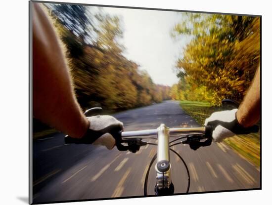 Detail of Cyclist View while Riding on the Roads-null-Mounted Photographic Print