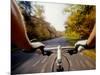 Detail of Cyclist View while Riding on the Roads-null-Mounted Photographic Print