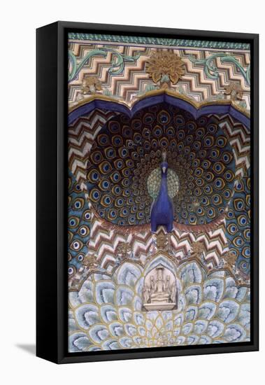 Detail of Decoration Depicting Peacock, City Palace, Jaipur, India-null-Framed Stretched Canvas