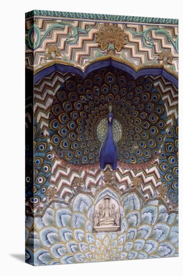 Detail of Decoration Depicting Peacock, City Palace, Jaipur, India-null-Stretched Canvas