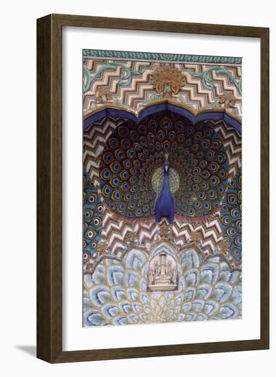 Detail of Decoration Depicting Peacock, City Palace, Jaipur, India-null-Framed Giclee Print