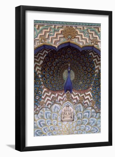 Detail of Decoration Depicting Peacock, City Palace, Jaipur, India-null-Framed Giclee Print