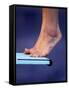 Detail of Divers Feet on the Diving Board-null-Framed Stretched Canvas