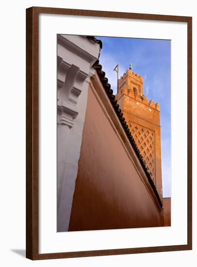Detail of Entrance of Khosta Mosque, and Minaret, Medina, Marrakech, Morocco, North Africa, Africa-Guy Thouvenin-Framed Photographic Print