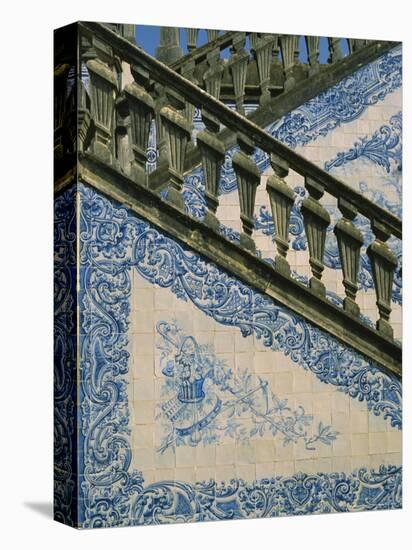 Detail of External Staircase Decorated with Azulejos (Tiles), Algarve, Portugal-Nedra Westwater-Stretched Canvas