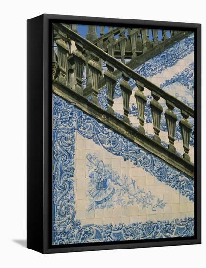 Detail of External Staircase Decorated with Azulejos (Tiles), Algarve, Portugal-Nedra Westwater-Framed Stretched Canvas