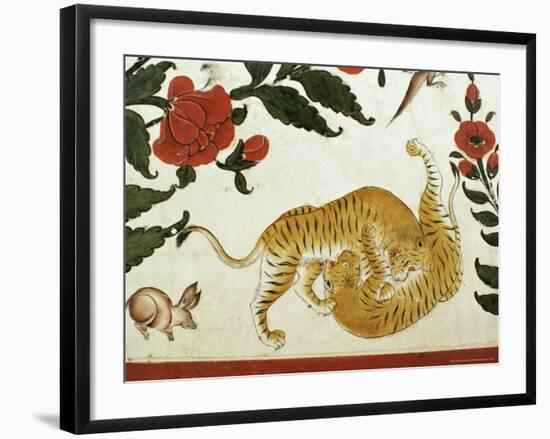 Detail of Fighting Tigers on Painted Dado in the Durbar Hall Area of the Palace, Samode, India-John Henry Claude Wilson-Framed Photographic Print