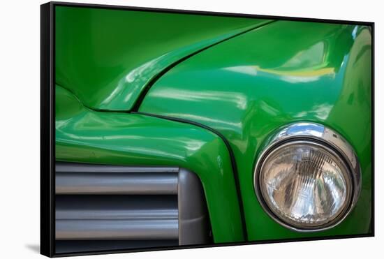 Detail of green classic American GMC truck in Trinidad, Cuba-Janis Miglavs-Framed Stretched Canvas