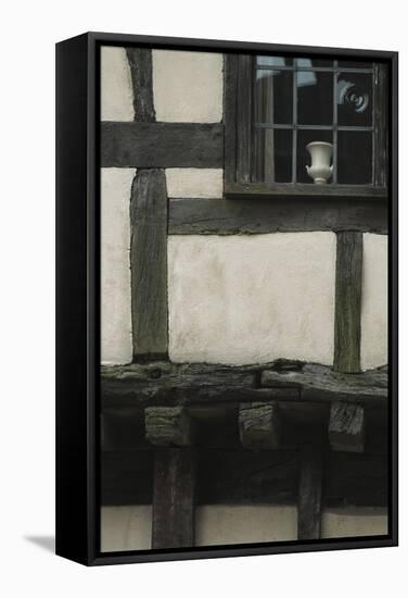 Detail of Half-Timbered House Showing Timbers,Rendering and Bullseye Glass Window Pane-Natalie Tepper-Framed Stretched Canvas