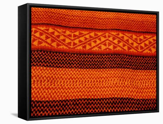 Detail of Handmade Orange and Black Wool Textile Blanket, Pisac Market, Peru-Cindy Miller Hopkins-Framed Stretched Canvas