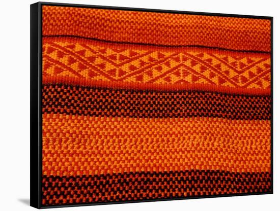 Detail of Handmade Orange and Black Wool Textile Blanket, Pisac Market, Peru-Cindy Miller Hopkins-Framed Stretched Canvas