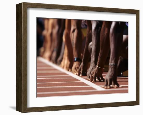 Detail of Hands at the Start of 100M Race-Steven Sutton-Framed Photographic Print