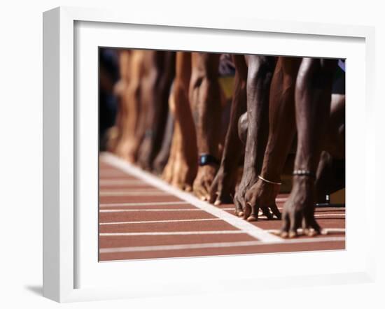 Detail of Hands at the Start of 100M Race-Steven Sutton-Framed Photographic Print