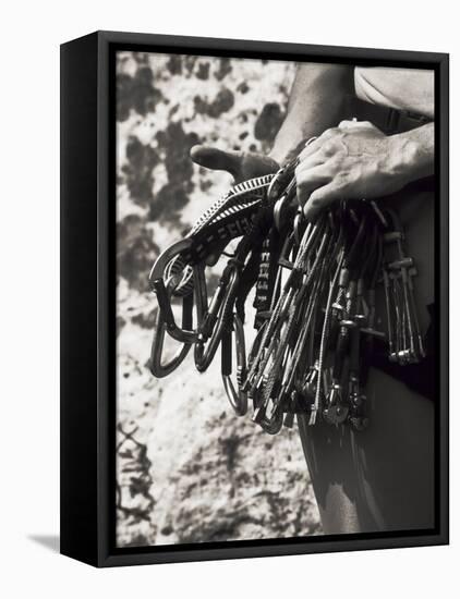 Detail of Hands with Climbing Equipments-Paul Sutton-Framed Stretched Canvas