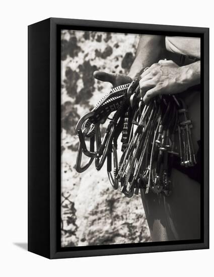 Detail of Hands with Climbing Equipments-Paul Sutton-Framed Stretched Canvas