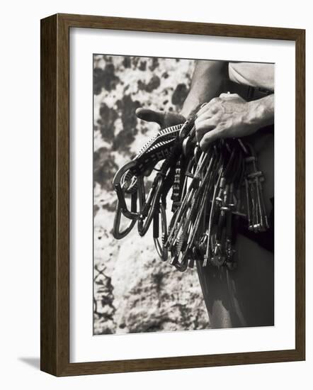 Detail of Hands with Climbing Equipments-Paul Sutton-Framed Photographic Print