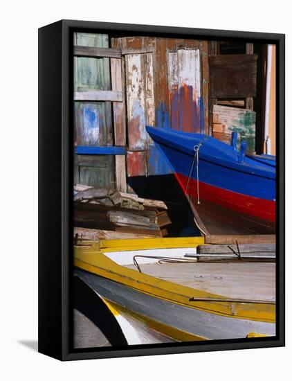 Detail of Hulls of Rinella Fishing Boats, Rinella, Sicily, Italy-Dallas Stribley-Framed Stretched Canvas