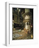 Detail of Interior of Milan Cathedral with Bronze and Gilded Copper Pulpit Supported by Caryatids-null-Framed Giclee Print