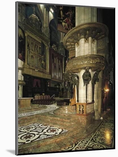 Detail of Interior of Milan Cathedral with Bronze and Gilded Copper Pulpit Supported by Caryatids-null-Mounted Giclee Print