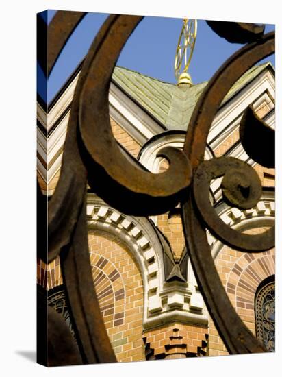 Detail of Iron Gate with Cathedral in Background, St. Petersburg, Russia-Nancy & Steve Ross-Stretched Canvas