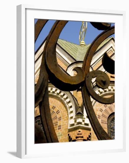 Detail of Iron Gate with Cathedral in Background, St. Petersburg, Russia-Nancy & Steve Ross-Framed Photographic Print