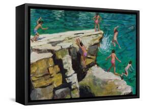 Detail of Jumping into the Sea, Plates, Skiathos, 2015-Andrew Macara-Framed Stretched Canvas