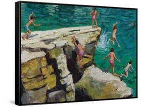 Detail of Jumping into the Sea, Plates, Skiathos, 2015-Andrew Macara-Framed Stretched Canvas