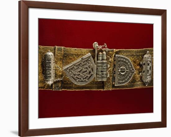 Detail of Leather Belt with Filigreed Silver Elements, Two Kitab Amulets, Purse and Kohl Door-null-Framed Giclee Print