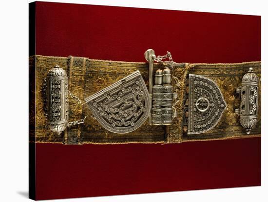 Detail of Leather Belt with Filigreed Silver Elements, Two Kitab Amulets, Purse and Kohl Door-null-Stretched Canvas