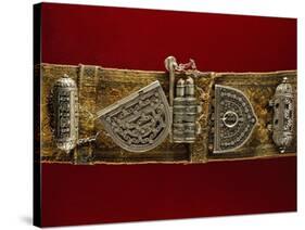 Detail of Leather Belt with Filigreed Silver Elements, Two Kitab Amulets, Purse and Kohl Door-null-Stretched Canvas