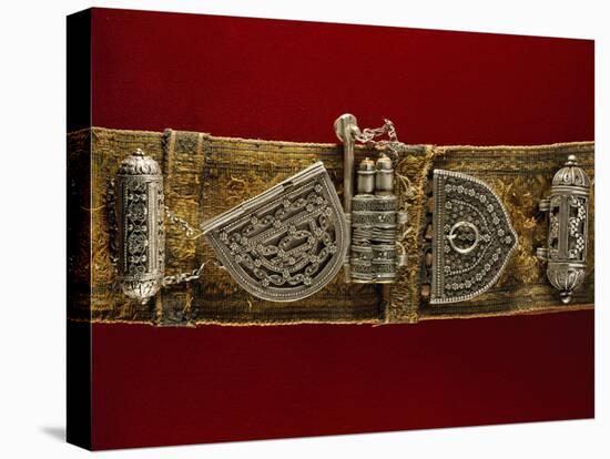 Detail of Leather Belt with Filigreed Silver Elements, Two Kitab Amulets, Purse and Kohl Door-null-Stretched Canvas