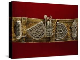 Detail of Leather Belt with Filigreed Silver Elements, Two Kitab Amulets, Purse and Kohl Door-null-Stretched Canvas