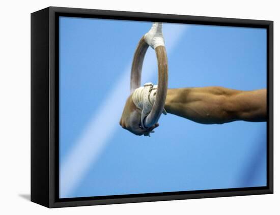 Detail of Male Gymnast Competing on the Rings, Athens, Greece-Steven Sutton-Framed Stretched Canvas