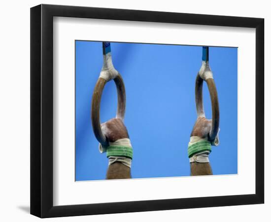 Detail of Male Gymnast Competing on the Rings, Athens, Greece-Steven Sutton-Framed Photographic Print