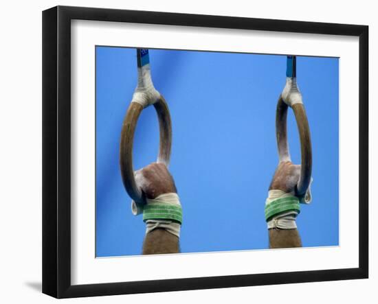 Detail of Male Gymnast Competing on the Rings, Athens, Greece-Steven Sutton-Framed Photographic Print