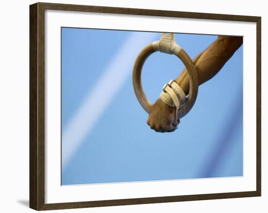 Detail of Male Gymnast Competing on the Rings, Athens, Greece-Steven Sutton-Framed Photographic Print