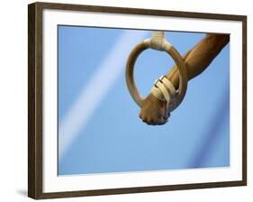 Detail of Male Gymnast Competing on the Rings, Athens, Greece-Steven Sutton-Framed Photographic Print