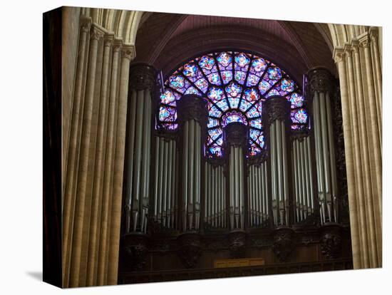 Detail of Notre Dame Cathedral Pipe Organ and Stained Glass Window, Paris, France-Jim Zuckerman-Stretched Canvas