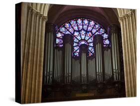 Detail of Notre Dame Cathedral Pipe Organ and Stained Glass Window, Paris, France-Jim Zuckerman-Stretched Canvas