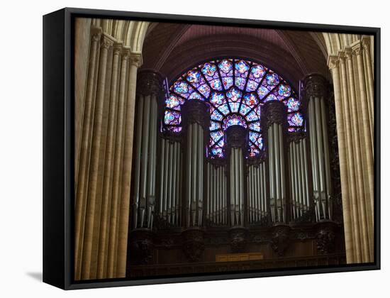 Detail of Notre Dame Cathedral Pipe Organ and Stained Glass Window, Paris, France-Jim Zuckerman-Framed Stretched Canvas