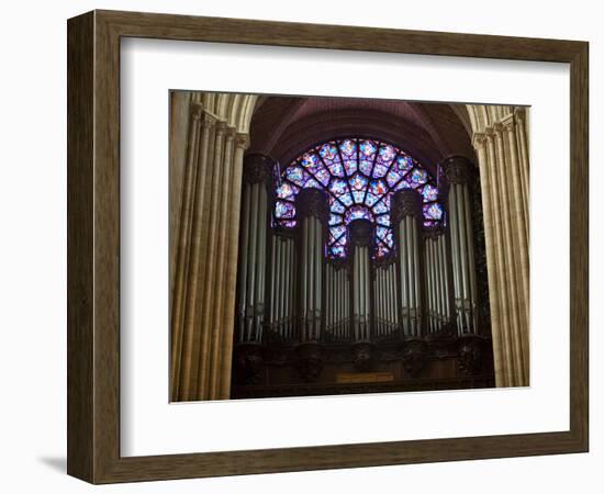 Detail of Notre Dame Cathedral Pipe Organ and Stained Glass Window, Paris, France-Jim Zuckerman-Framed Photographic Print