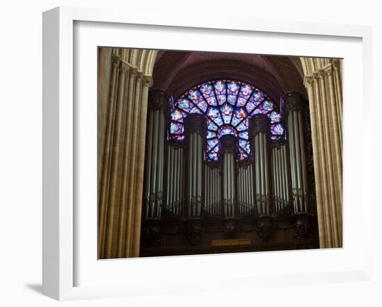 Detail of Notre Dame Cathedral Pipe Organ and Stained Glass Window, Paris, France-Jim Zuckerman-Framed Photographic Print