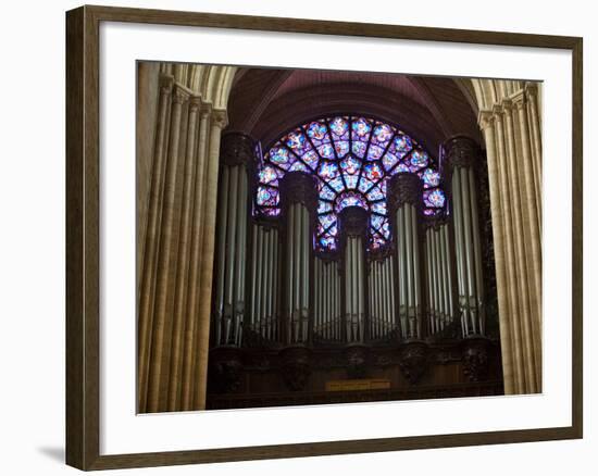 Detail of Notre Dame Cathedral Pipe Organ and Stained Glass Window, Paris, France-Jim Zuckerman-Framed Photographic Print