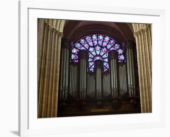 Detail of Notre Dame Cathedral Pipe Organ and Stained Glass Window, Paris, France-Jim Zuckerman-Framed Photographic Print