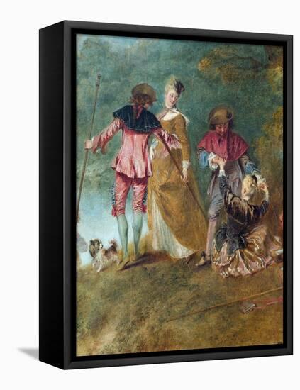Detail of Pilgrimage on the Isle of Cythera-Antoine Watteau-Framed Stretched Canvas