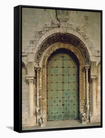 Detail of Portal of Cathedral of San Nicola Pellegrino, Trani, Apulia, Italy, 12th Century-null-Framed Stretched Canvas