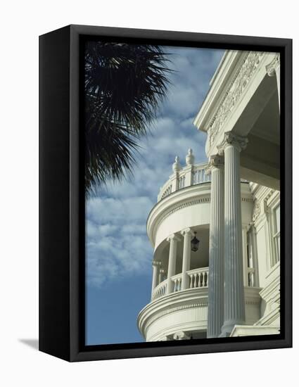 Detail of Portico and Ionic Columns of 25 East Battery, Charleston, South Carolina, USA-James Green-Framed Stretched Canvas