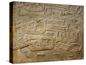 Detail of Relief Depicting Workers Unloading Cedar Wood from Boats, from Palace of Sargon-null-Stretched Canvas