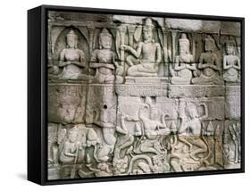 Detail of Reliefs, the Bayon, Angkor, Unesco World Heritage Site, Siem Reap, Cambodia-Bruno Morandi-Framed Stretched Canvas
